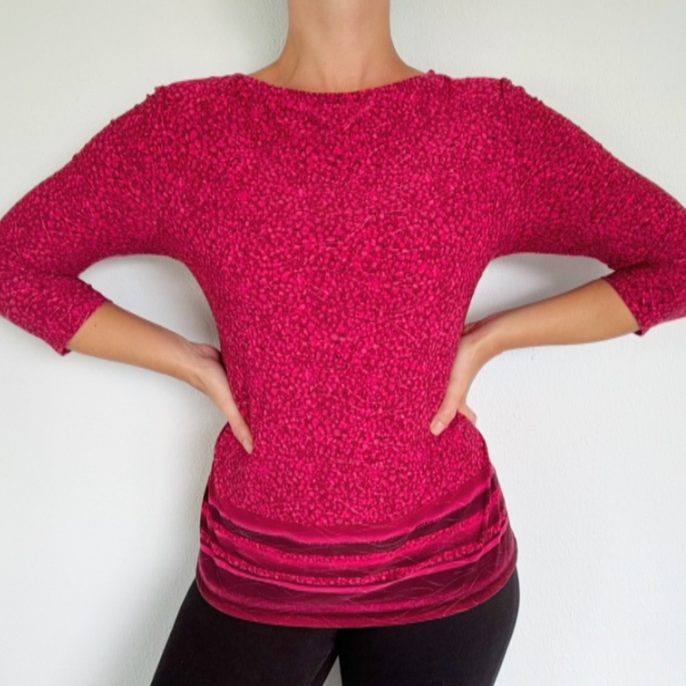 Croft & Barrow red abstract dot print 3/4 sleeve stretch top size petite medium - Picture 3 of 12